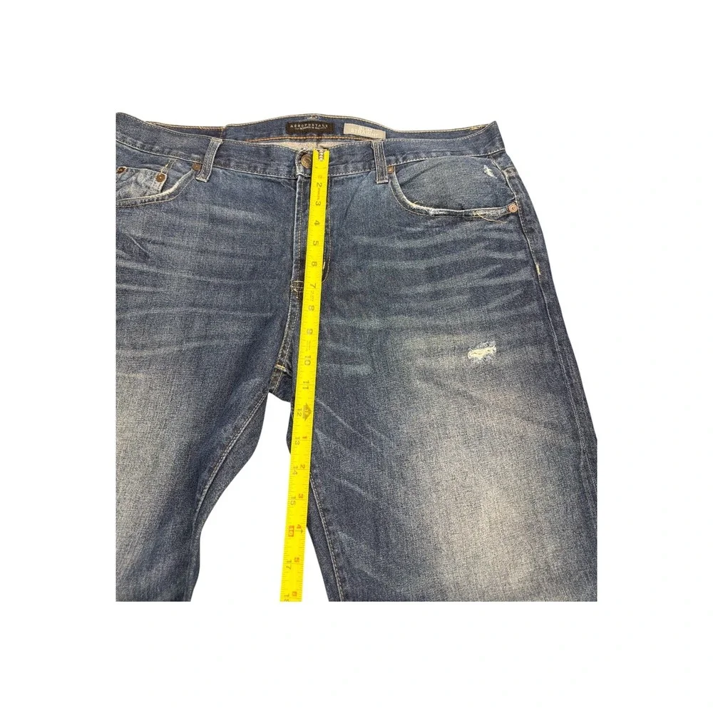 Aeropostale Mens Slim Straight Jeans 38x32 Wash Distressed Denim